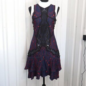 Jonathan Simkhai Womens Lace Tiered Ruffle Hem Mini Dress Blue Red Black Size 6